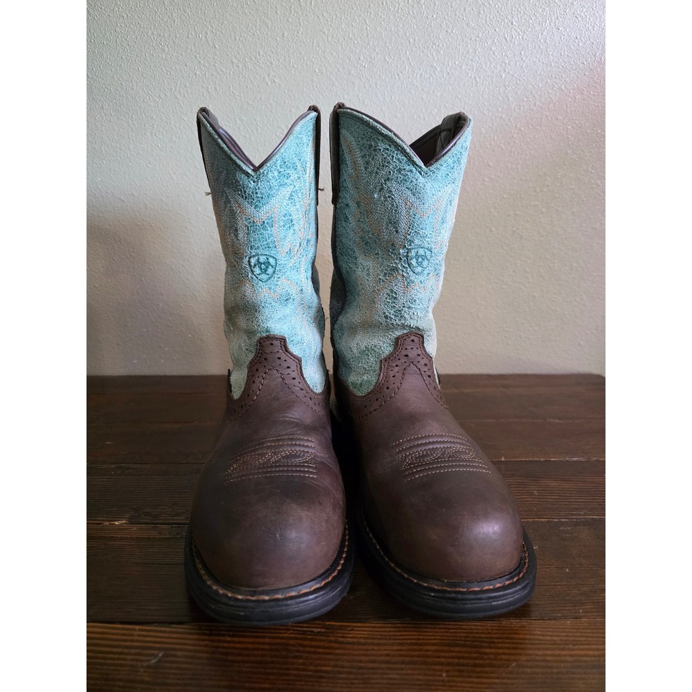 Ariat Work Boots Womens 6.5B Brown Turquoise Composite Toe Waterproof 10015405